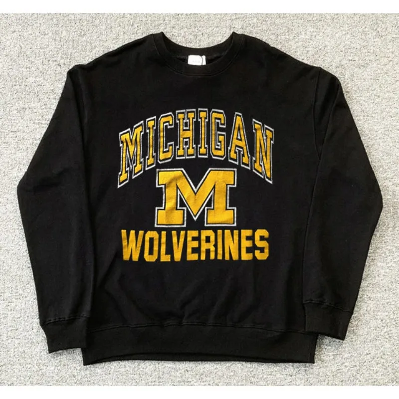 Vintage Michigan University Michigan Wolverines Long Sleeve Crew Neck Sweater Fall/Winter Men's and Women's Casual Sweatshirts
