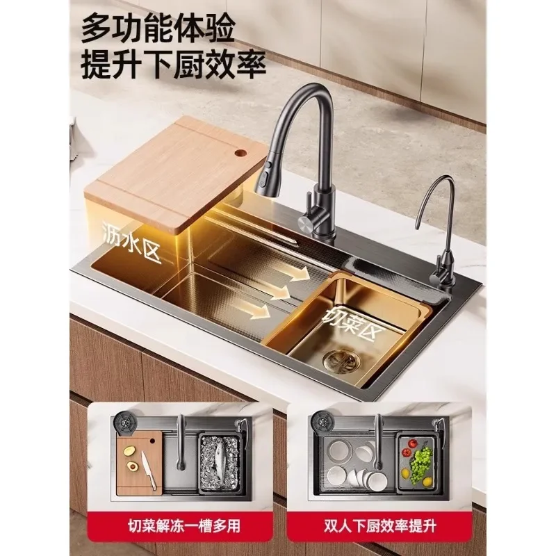 4MM Thickened 304 Stainless Steel Kitchen Sink Large Single Slot Double Filtration Durable Vegetable Washing Basin with Slag