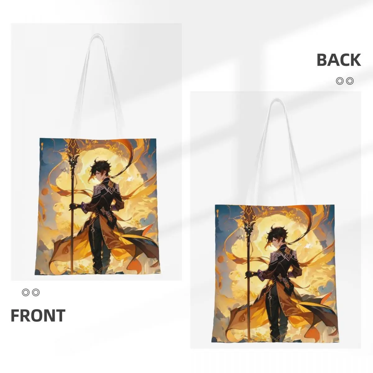Zhongli Genshin Impact Anime Game Shopping Bags Ladies Canvas The Tote Bag Folding Ladies Shoulder Tote Travel Handbag