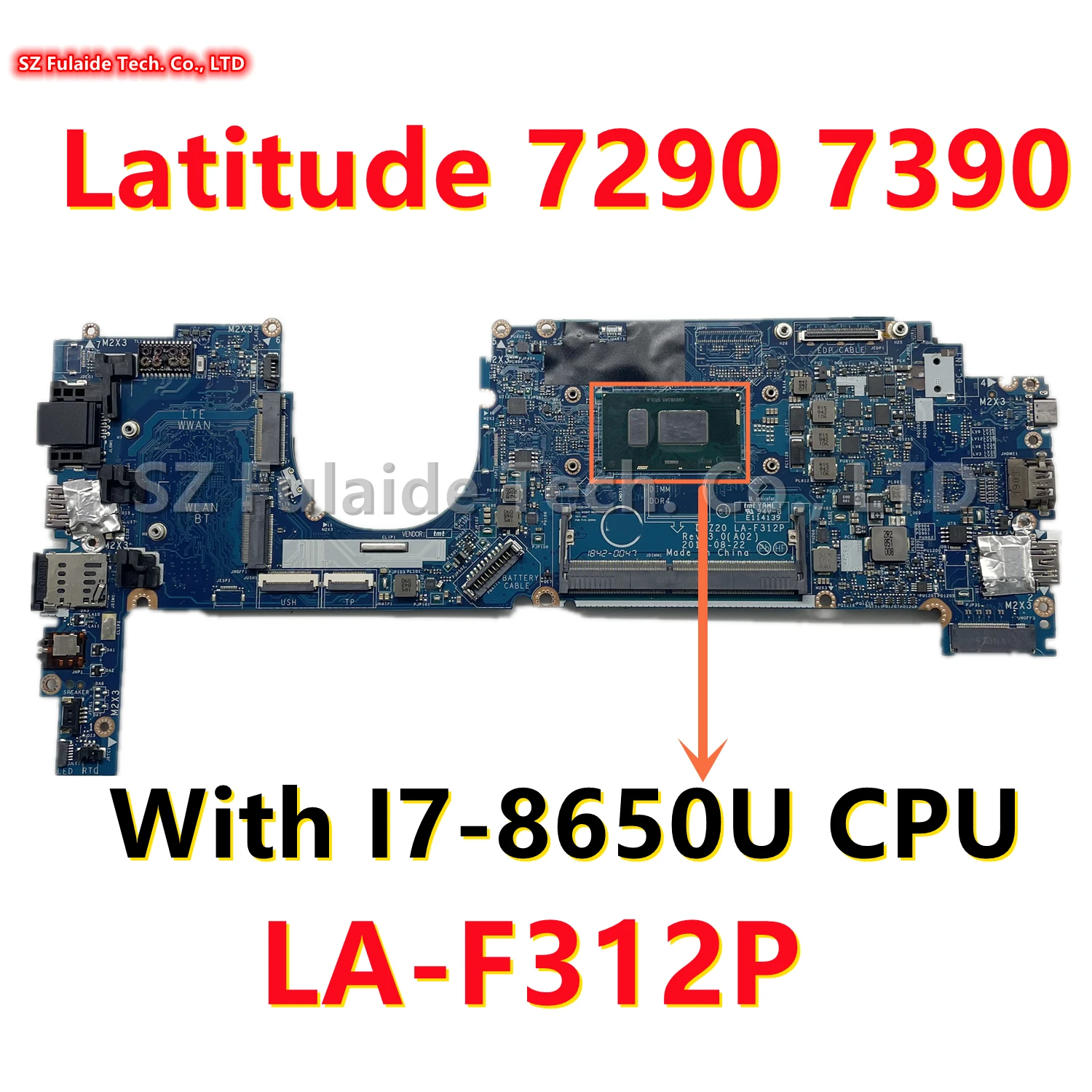 LA-F312P For dell Latitude 7290 7390 Laptop Motherboard With I7-8650U CPU CN-0YDVVV 0YDVVV CN-0J8CVM 0J8CVM DDR4 100% OK