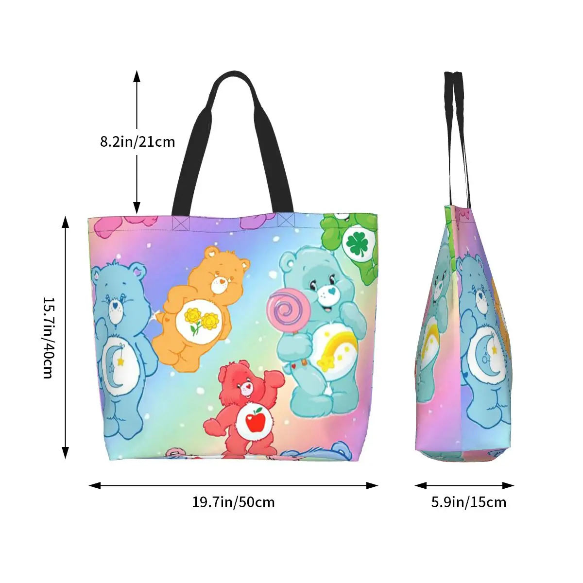 Care Bears Rainbow Bears Group Line Up Cartoon Shopping Tote Bag حقائب كتف من القماش للمتسوقين حقيبة يد للنساء