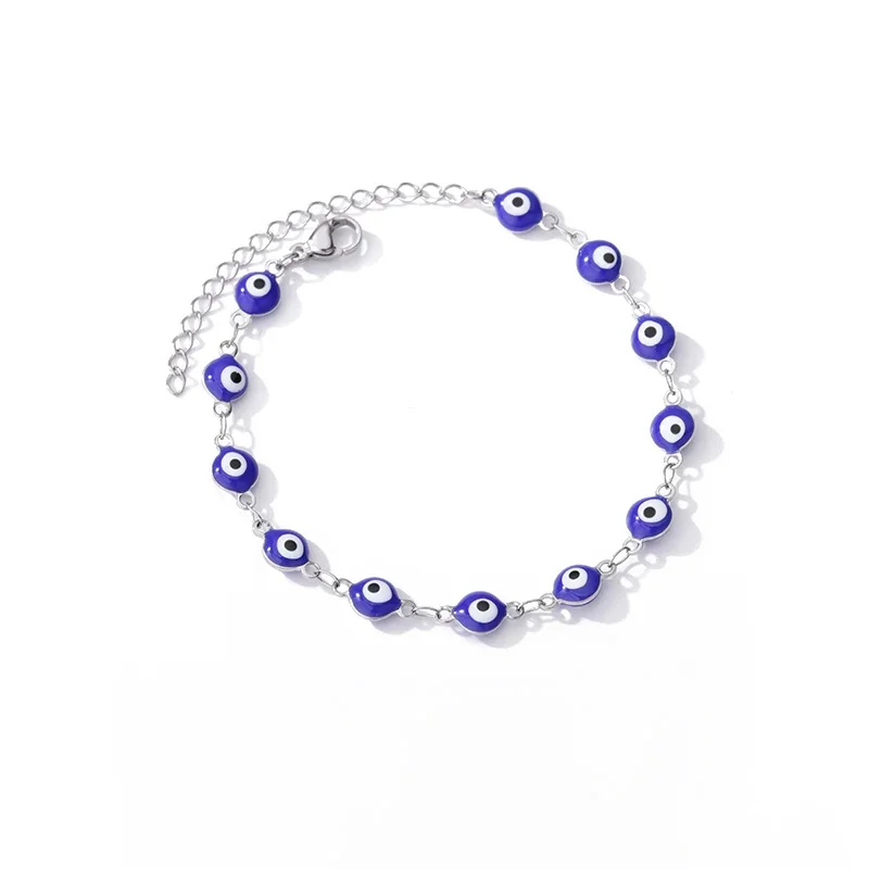 Stainless Steel Evil Eye Bracelets For Women Men Enamel Round Chain Blue Evil Eye Hand Bracelet Summer Beach Jewelry Gift 2024