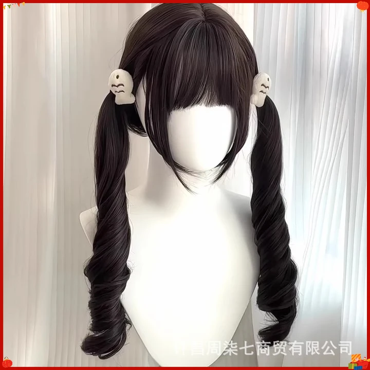 Synthetic Cute Twin-Tails Long Curly Wig Lolita Sweet Girl Style JK Full Head Cosplay Anime Costume Party Wigs