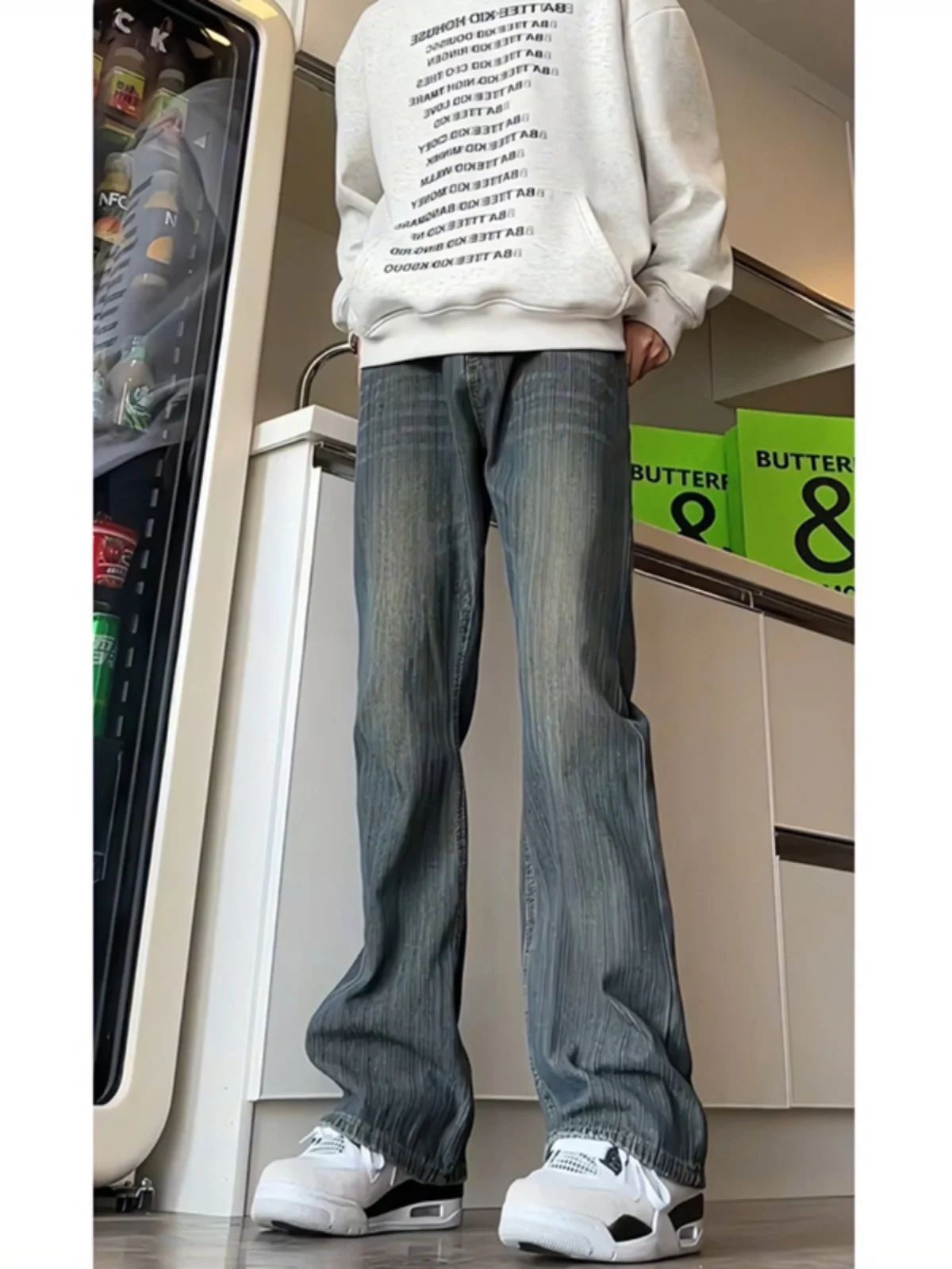 

Мужские джинсы Cleanfit Bamboo Node Pattern Slim Fit: прямые брюки с легким клешем, высокой посадкой, износостойкие, для весны и осени