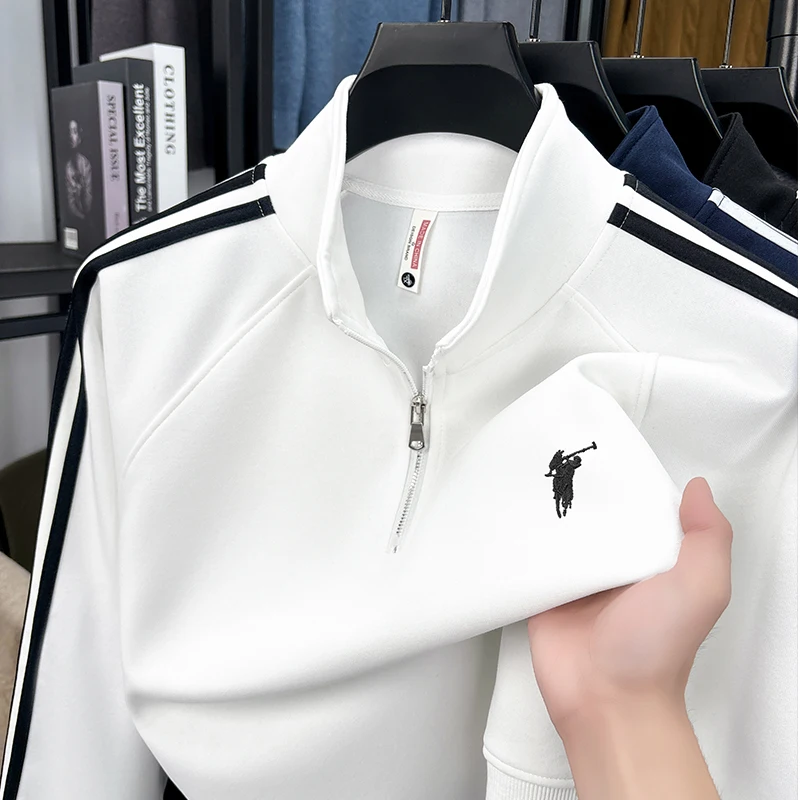 Sudadera con cuello levantado y cremallera de gama alta para hombre camiseta holgada informal con bordado de pony de marca de diseñador de tendencia de otoño camisa deportiva Paul