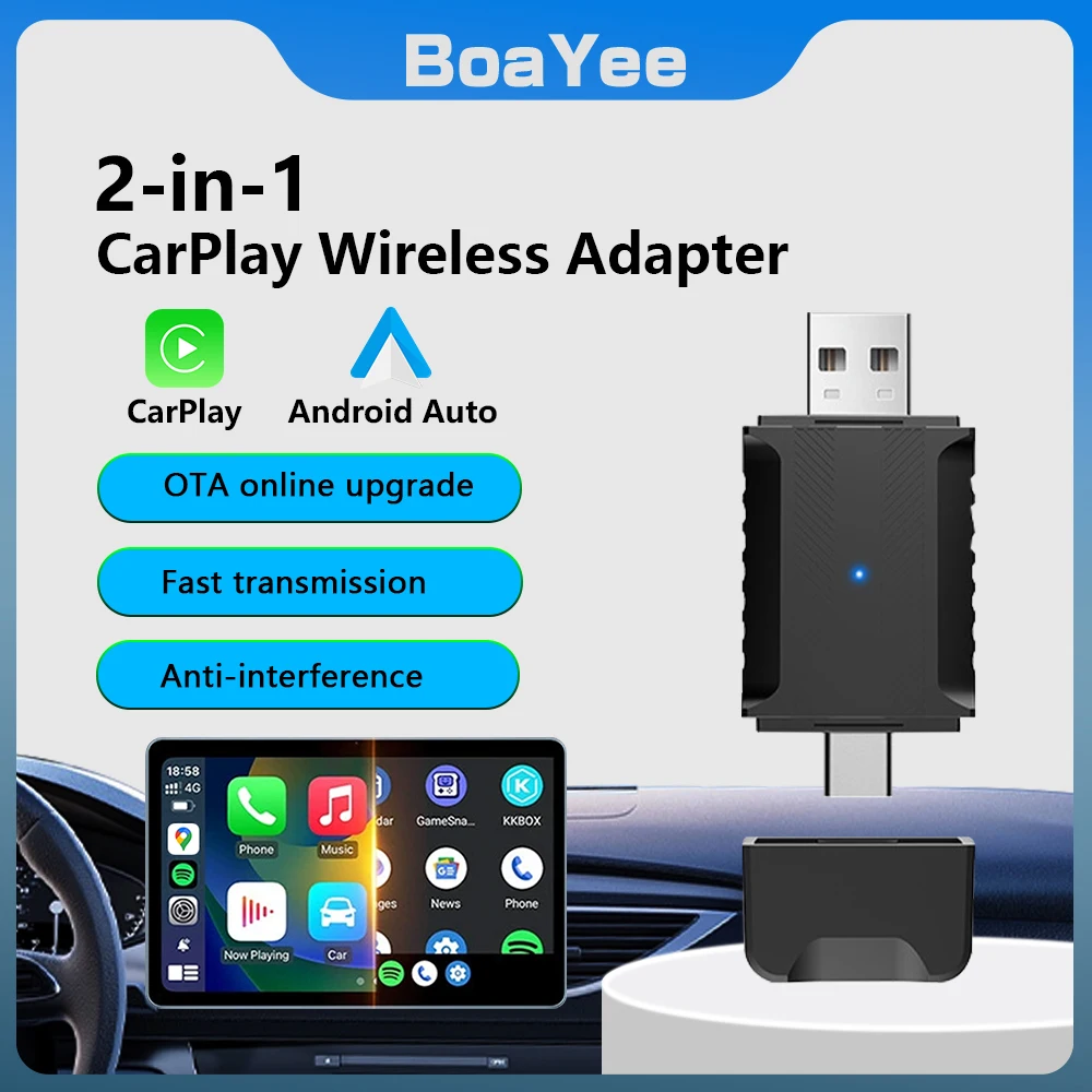 

New 2 in 1 Wireless CarPlay Adapter and Android Auto Smart USB Adapter Plug and Play for Mazda Haval Kia Volvo Audi Volkswagen