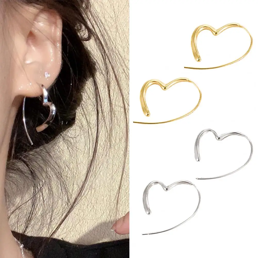 Love Earrings Women Huggie Earrings Set Irregular Heart Shape Alloy Jewelry Electroplated Solid Color Leverback for Party