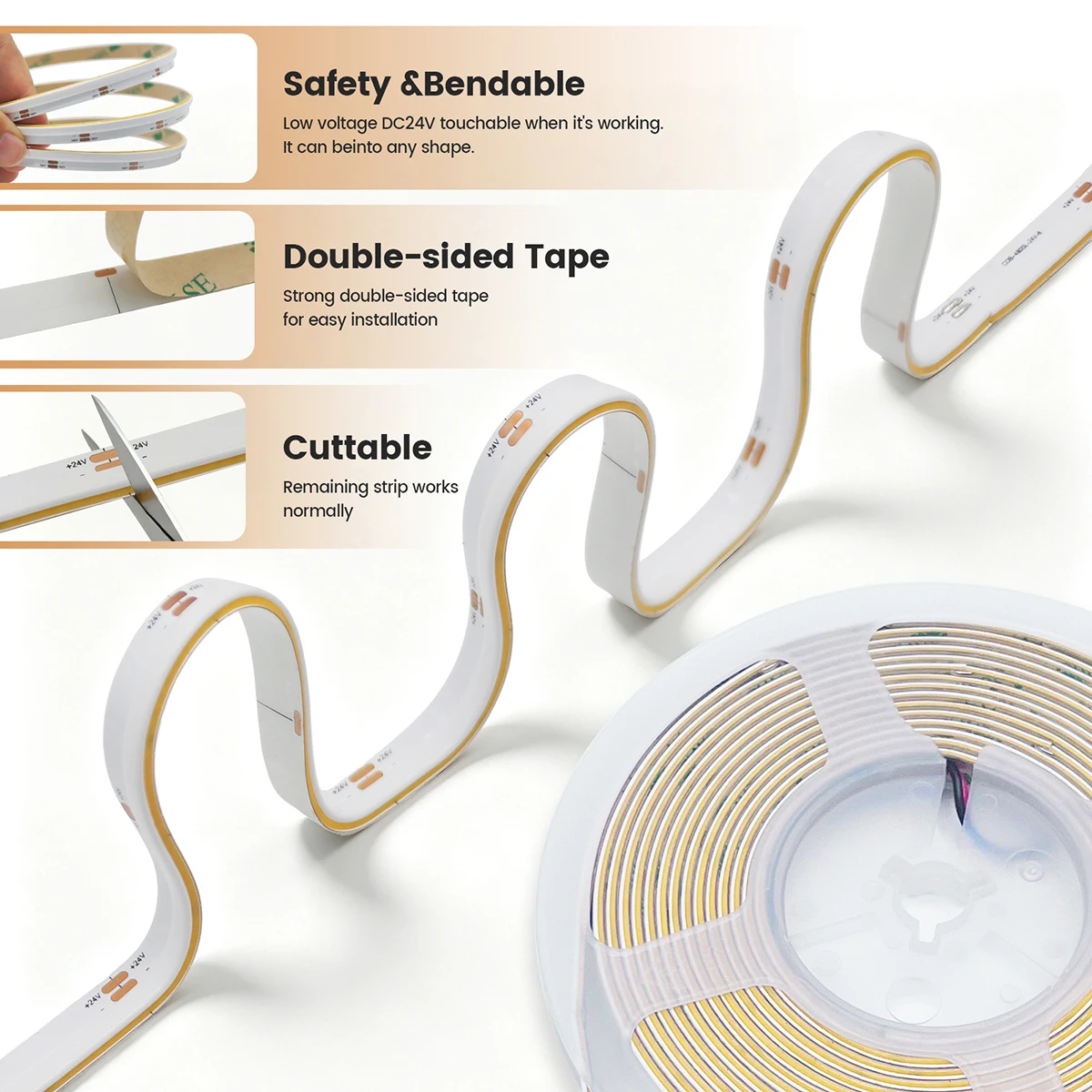 Side-emitting COB LED Strip Light Bluetooth Wifi 24key IR 8key Touch 480 Leds/m IP20 High Bright Flex Lamp 24V 3000K 4000K 6000K