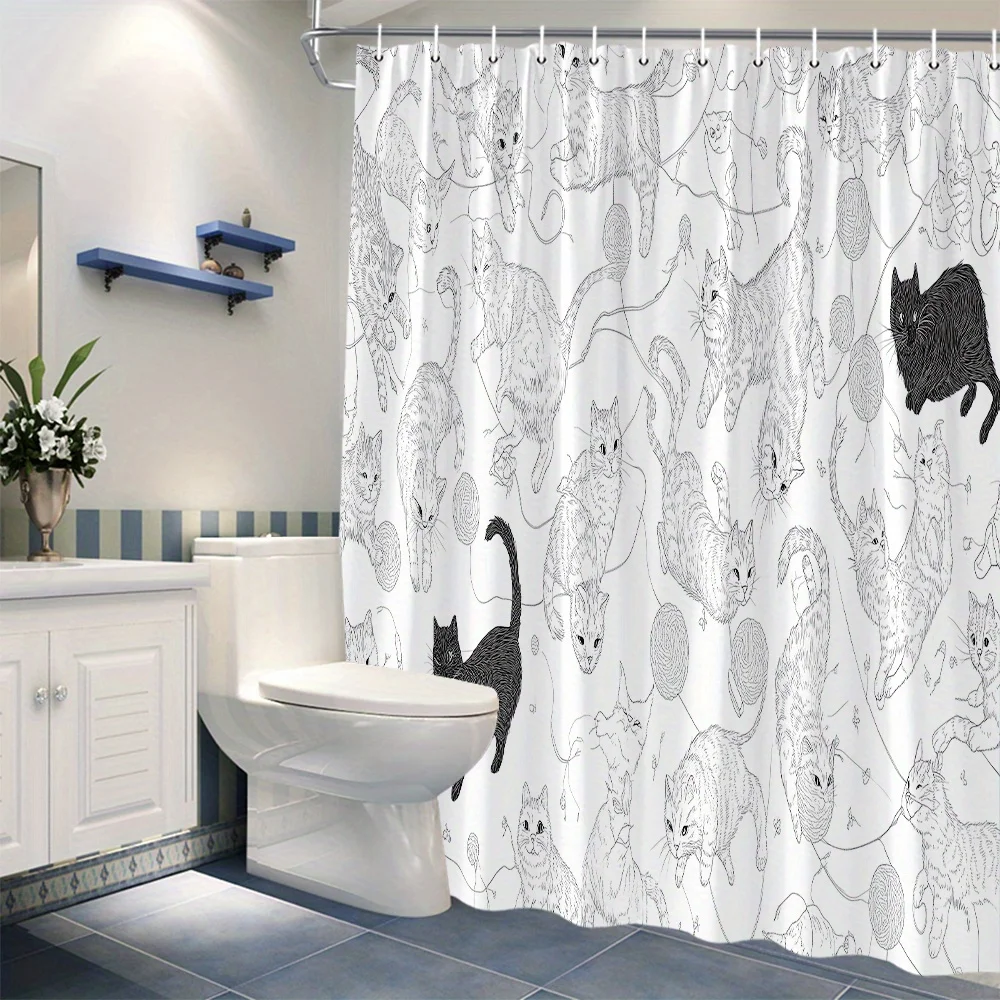 A Feline Fantasy Shower Curtain: Add a Touch of Whimsy and Charm to Your Bathroom with This Adorable Design Featuring