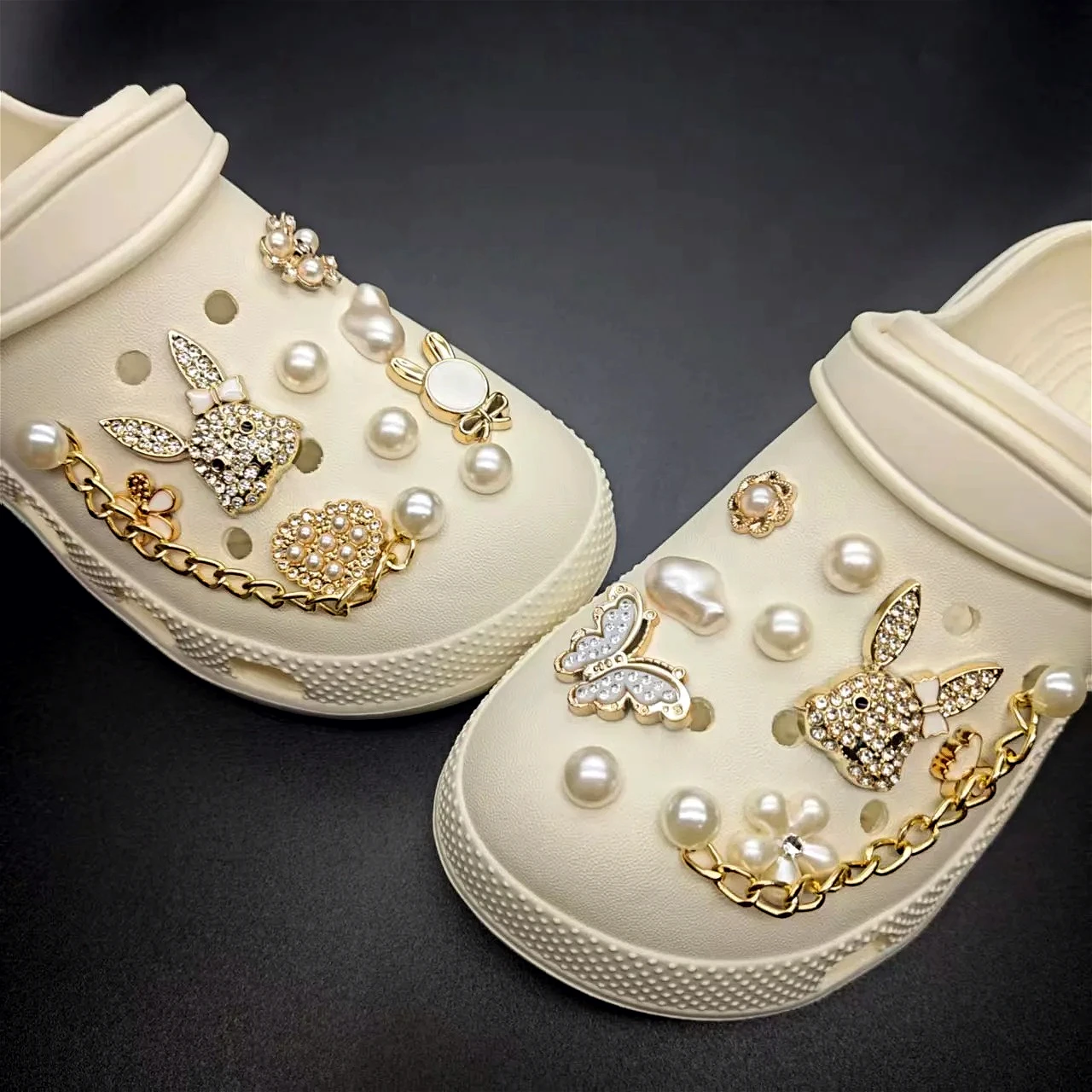 

Bling Shoe Charms for Crocs Rhinestone Rabbit Decorations Set Women Pearl Shoe Pins Party Wedding Accessories Girl Slipper Decor
