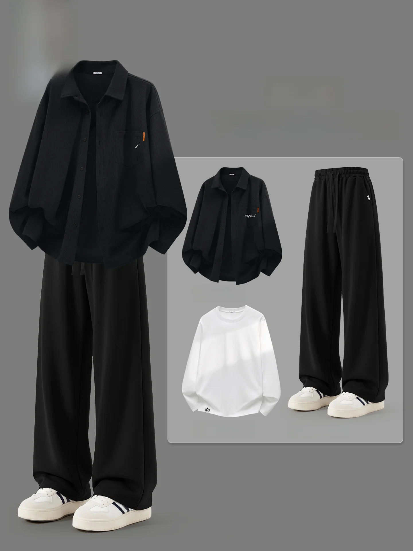 

Men's Corduroy irt Set Casual Spring Outfit Long Sve Spring Collection Youth Cotton Polyester Blend