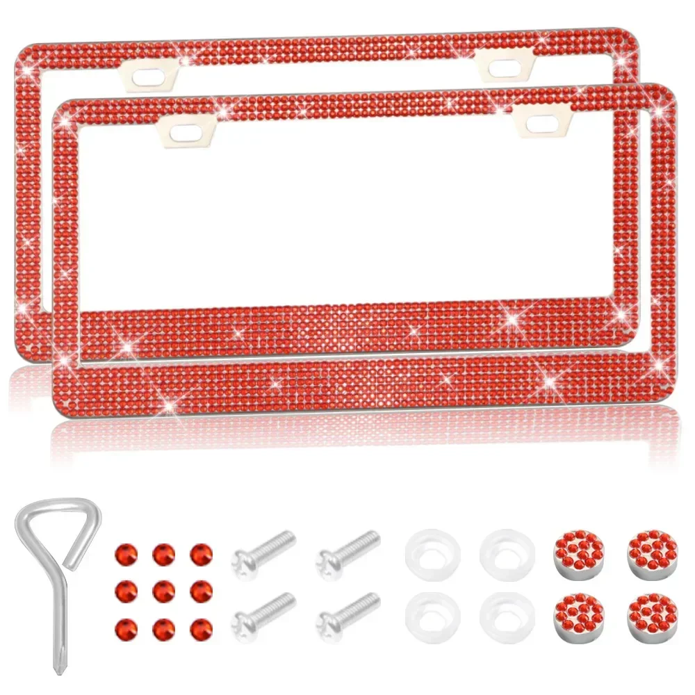 2 Stück 31*16cm Glitzernder Kristall-Kennzeichenhalter für Frauen, Strass-Autokennzeichenrahmen-Abdeckung, Auto-Zubehör Neu – Detail 3