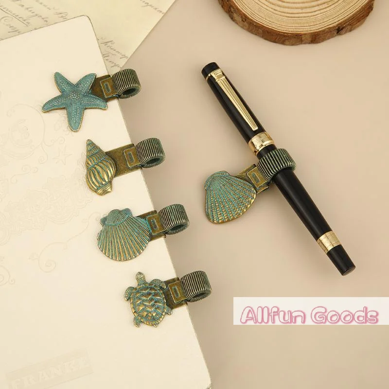 [TG835]1pc Vintage Ocean Turtle Metal Pen Clip Spring Loaded Pen Holder For Notebook Journal Office School Stationery