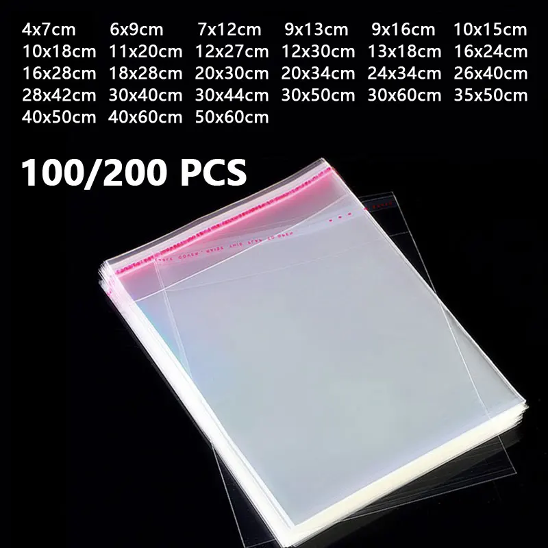 100/200Pcs Transparent Self-Closing Small Opp Plastic Bag Jewelry Gift Packaging Self-Adhesive Biscuit Game Disc Packaging Bag ﻿