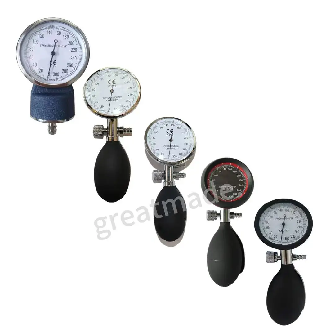 Hand‑held Aneroid Sphygmomanometer Pressure Display Gauge With PVC Ball, Support Single‑tube & Dual‑tube Connection