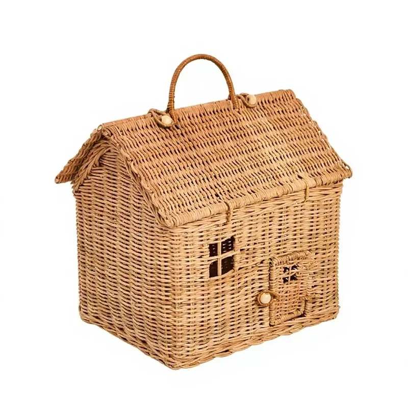Cross-border Handmade Rattan Woven Pastoral Countryside Style Small House Bag Children's Playing House Handbag Toy Basket