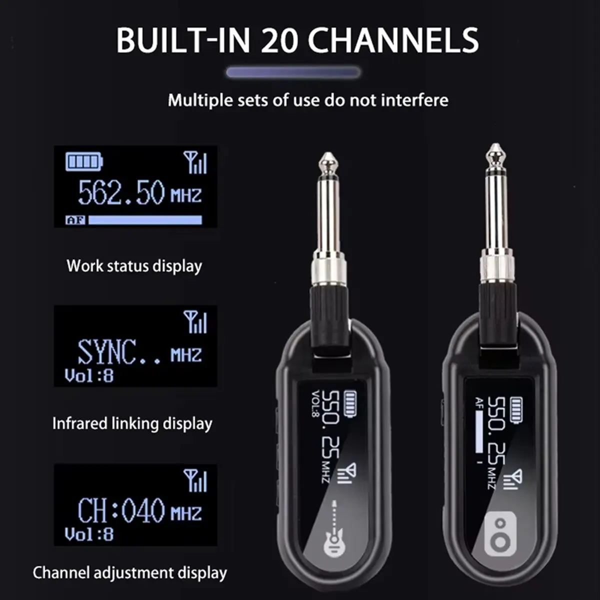 

【AA85】 M02 УВЧ гитарный беспроводной передатчик/приемник, диапазон 30 м, активное шумоподавление, зарядка типа C, 8 часов, многофункциональное использование