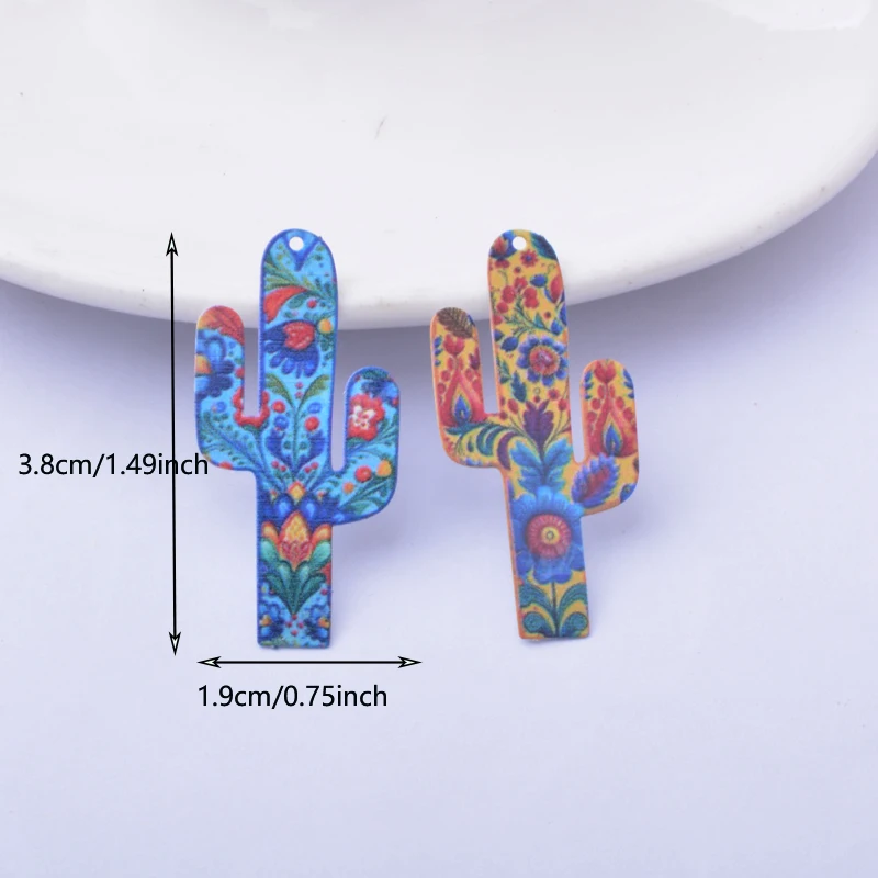 6 Stück AB8441 Neues Design Edelstahl Bunte Kaktus-Anhänger Bemalte Anhänger Schmuck Ohrring-Zubehör – Detail 4