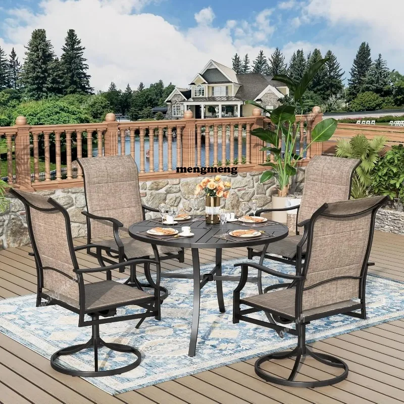 

5 Pieces Patio Dining Set, Outdoor Table and Chairs, 1 x 42 Round Black Table and 4 x Textilene 360-Degree Swivel, Customized