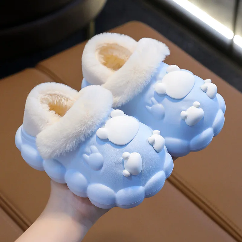 

Winter Spring Kids Home Slippers Warm Plush Children Furry Slippers Lightweight Outdoor Waterproof Boys Girls Cotton Slides