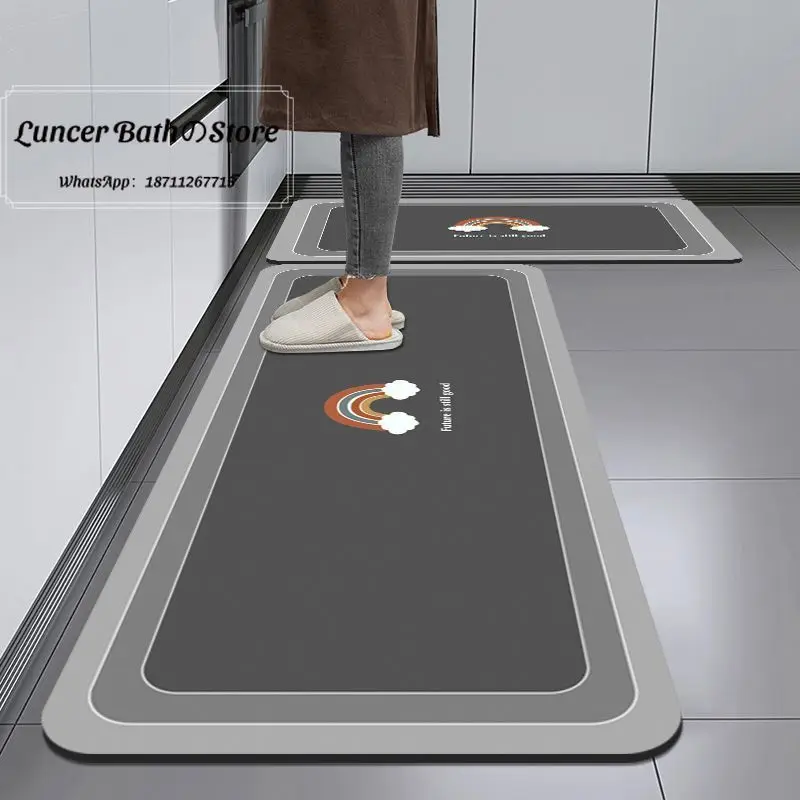 Household kitchen floor mat, water-absorbing oil-absorbing non-slip mat, modern simple household long diatom mud floor mat