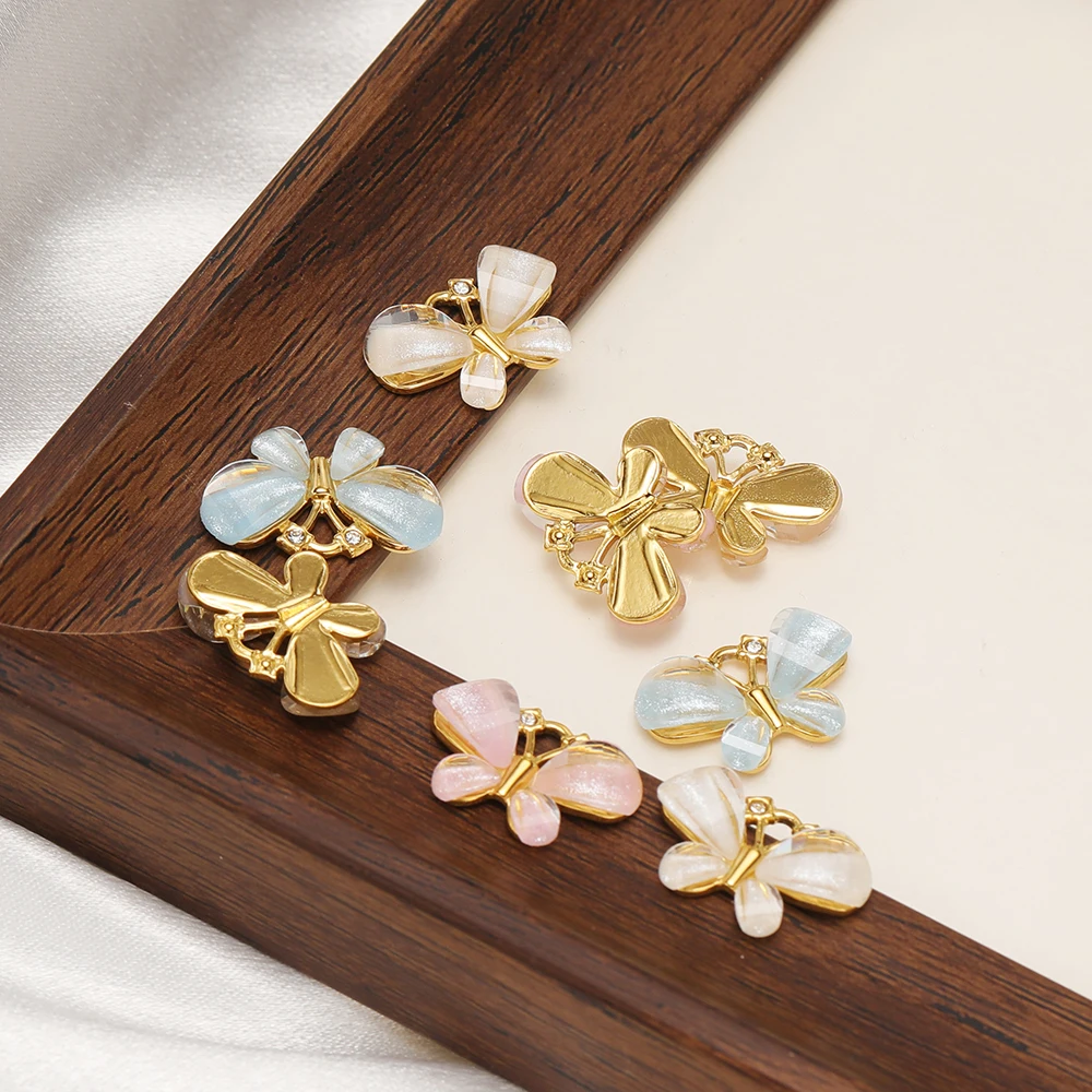 3 Stück Edelstahl-Schmetterlingsanhänger mit Zirkon-Muschel-Design für Kinder-Armbänder, Halsketten, DIY-Schmuck und Ohrringe. – Detail 5