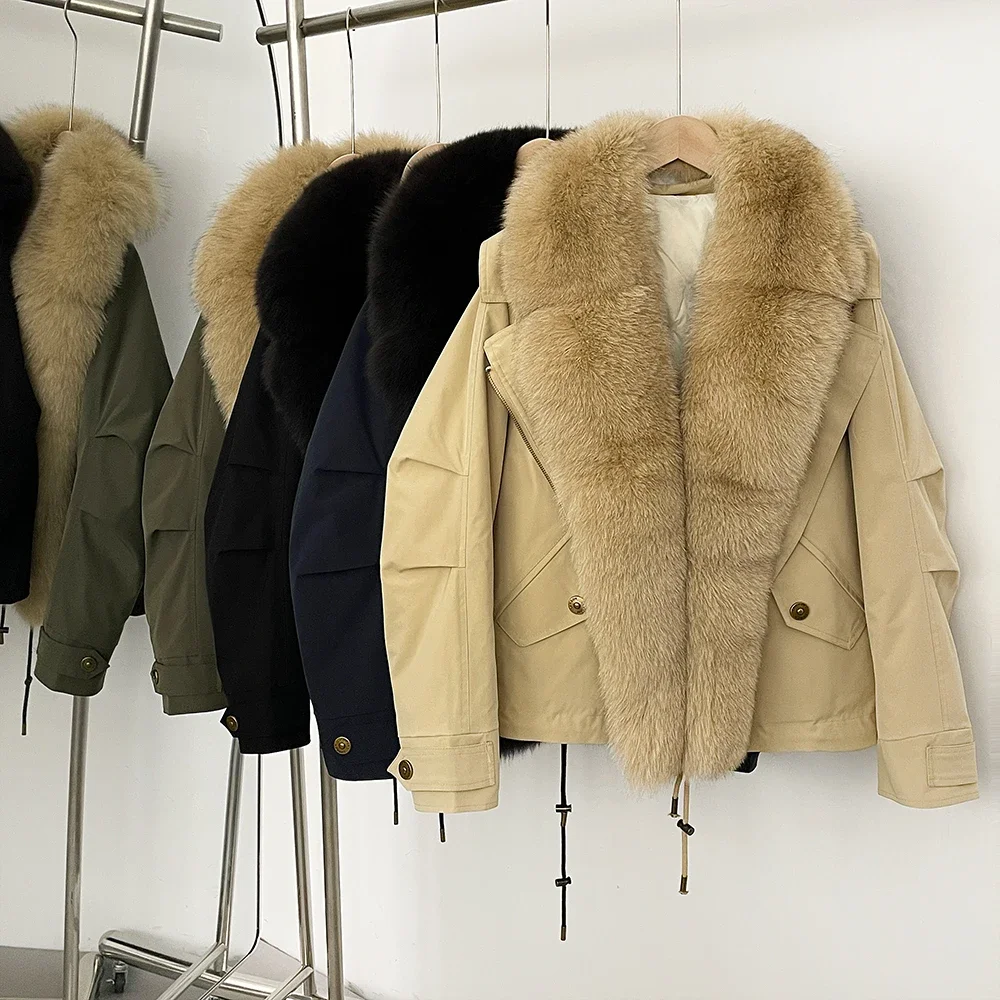 White Duck Down Coat Women Fox Fur Collar Real Fur Coat Warm Fashion Waterproof Autumn 2025 Winter Feathers Puffer Jacket Female