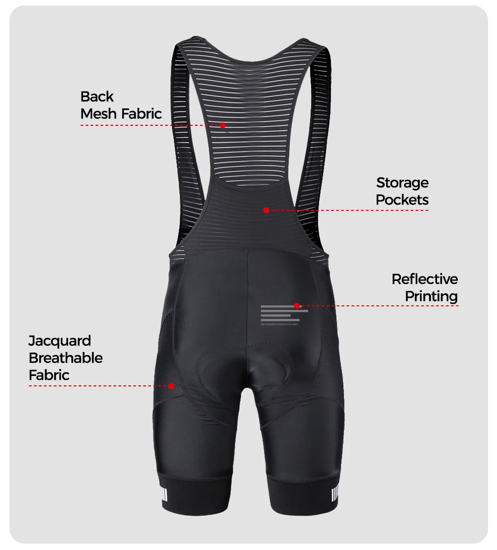 ZRSE Herren-Radhose mit Trägern, 5H-Polsterung, reflektierenden Streifen, hochelastisch, atmungsaktiver Netzstoff am Rücken, feuchtigkeitsableitend, mit Tasche, für Straßen- und Mountainbike. – Detail 14