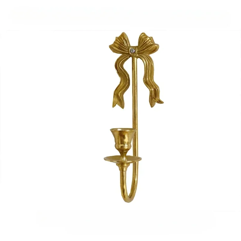 Retro Copper Candle Holder Wall Hanging Candlestick Golden Knot Shape Wall Candal Holder Home Decorative Wall Decor