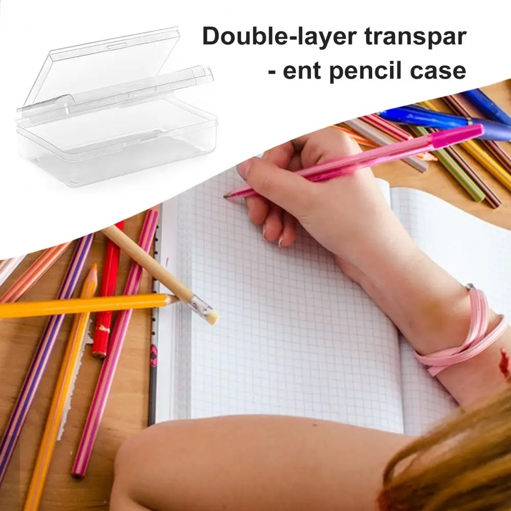 Stackable Pencil Box Capacity Transparent Plastic Pencil Case Double Layer Stationery Organizer for Students Office Supplies