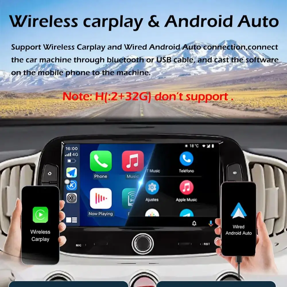 Pemutar Video Multimedia Mobil Wireless Carplay untuk FIAT 500 2016 2017 2018 2019 Sistem Cerdas Android 15 Layar Sentuh WIFI 4G