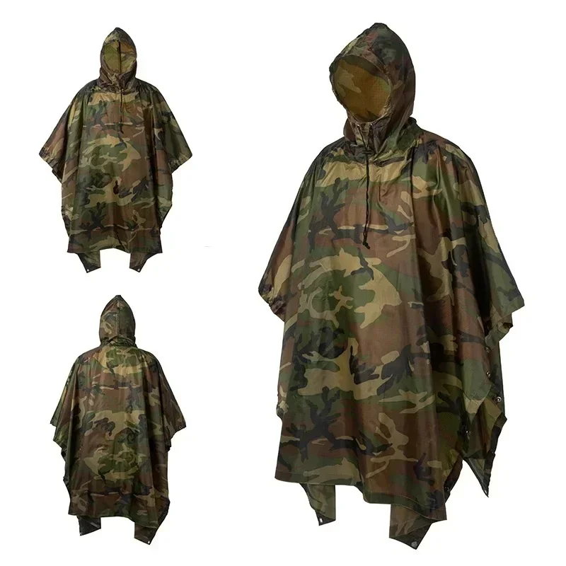 2024 NIEUWE Camouflage Regenjas Waterdichte Poncho Camouflage Cover voor Camping Jacht Kleding Onderdak Tent Noodregenjas