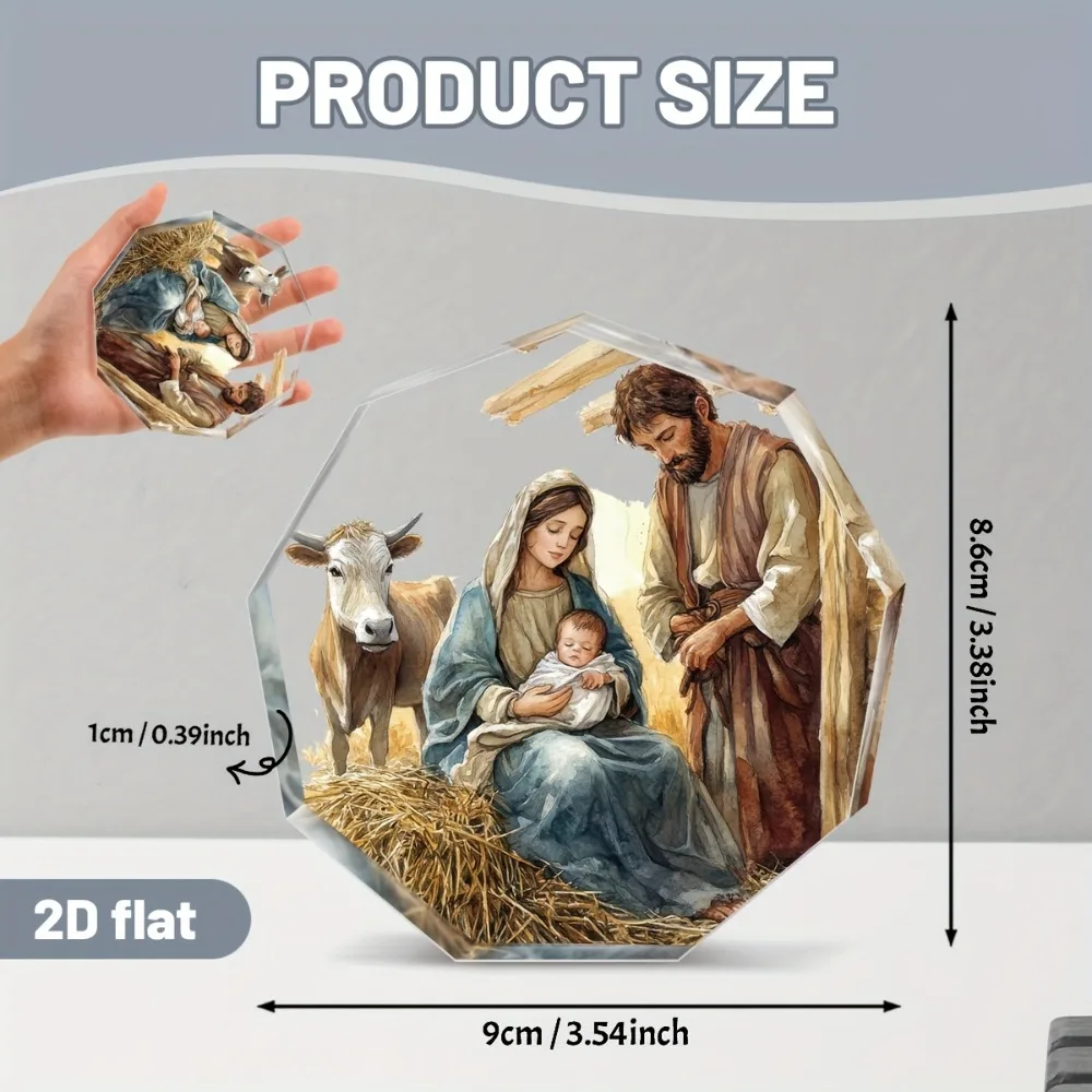 CIFBUY Acrylic Nativity Plaque 2D Flat Watercolor Religious Decor Versatile Home Desktop Display Art Ornament
