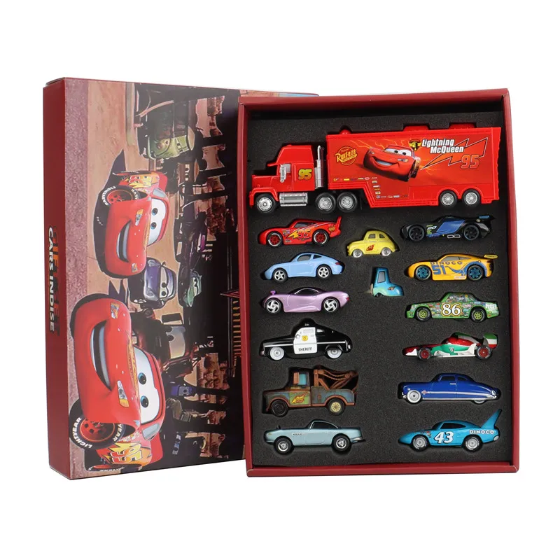 15 pçs disney pixar carros caixa de presente metal diecast mater relâmpago mcqueen jackson tio caminhão modelo carro brinquedo menino brinquedos natal