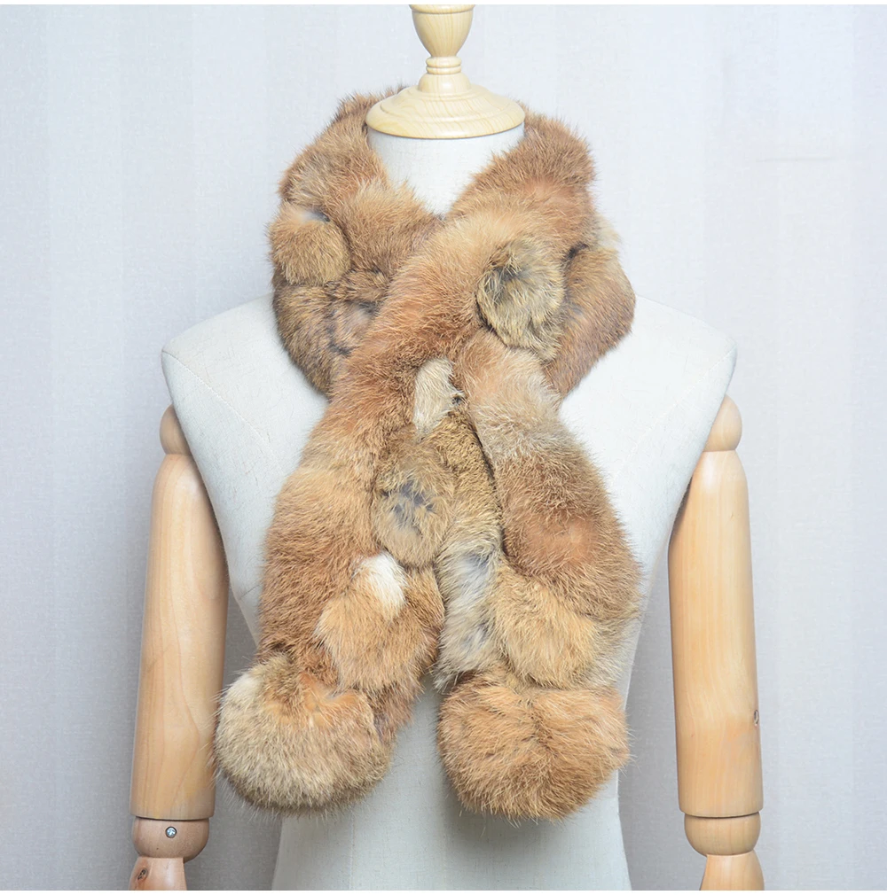 Women Winter Rabbit Fur Scarf 100% Natural Rabbit Fur Fashion warm And Soft Neckerchief Wholesale Pompoml Fur Scarves Headbands