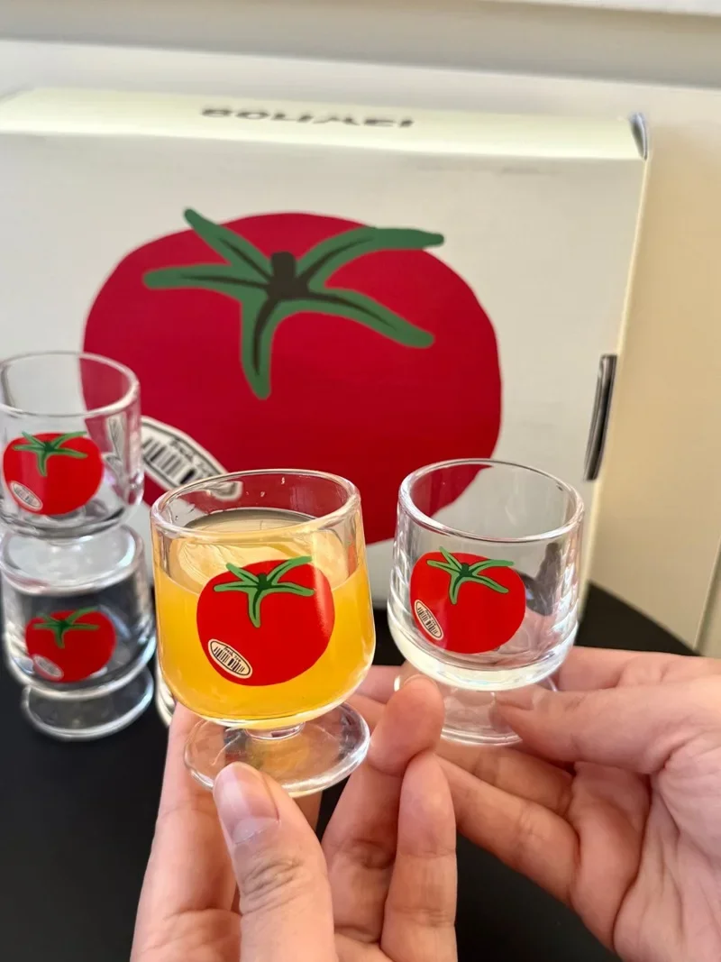 Cute  Tomato Highball Glass Shot Cup Clear Wine Cup White Wine Cup Set Korean Style Cartoon Elements Drinking Glasses