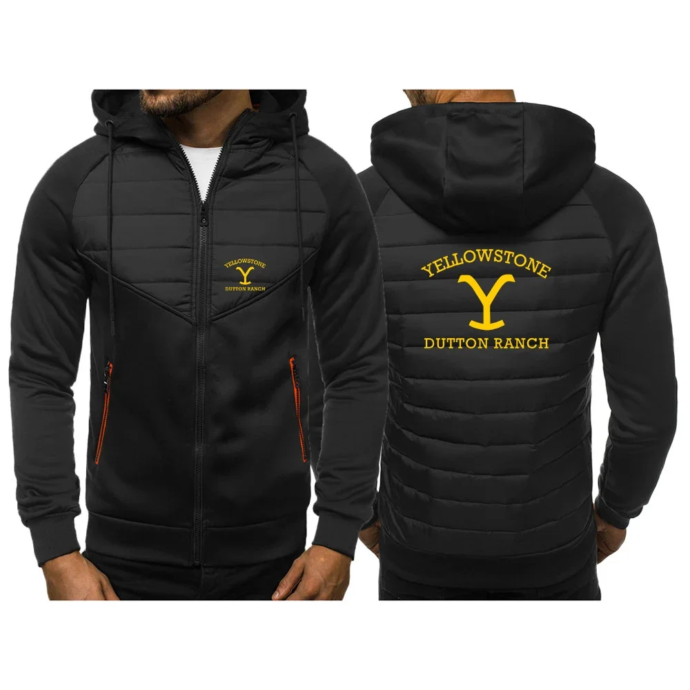 2024 Yellowstone Dutton Ranch Movie Logo Printed Popular Patchwork Cotton Jacket Spring Autumn Men's Fashion Warm Zipper Outwear