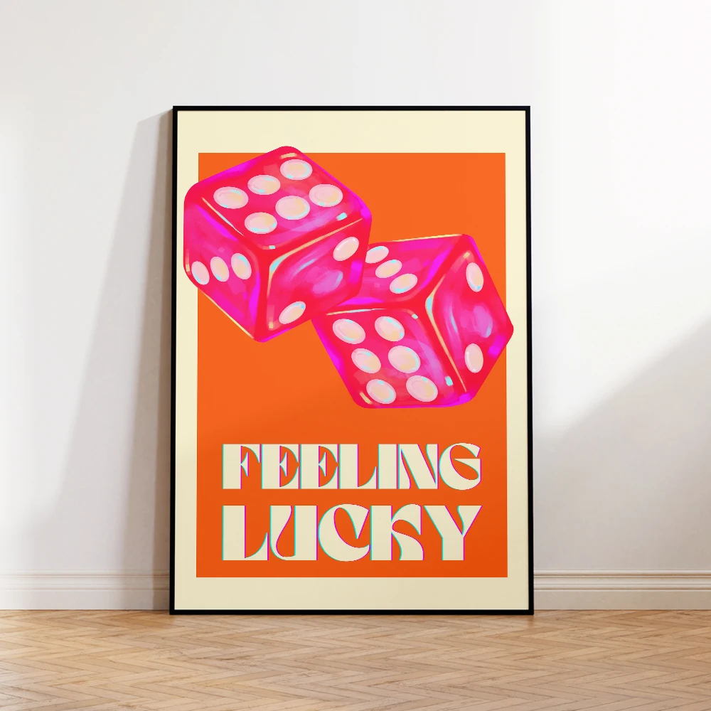 

Modern Dice Color Feeling Lucky Quotes Good Things Happen Wall Art Aluminum Frame Canvas Painting Posters Living Room Home Decor