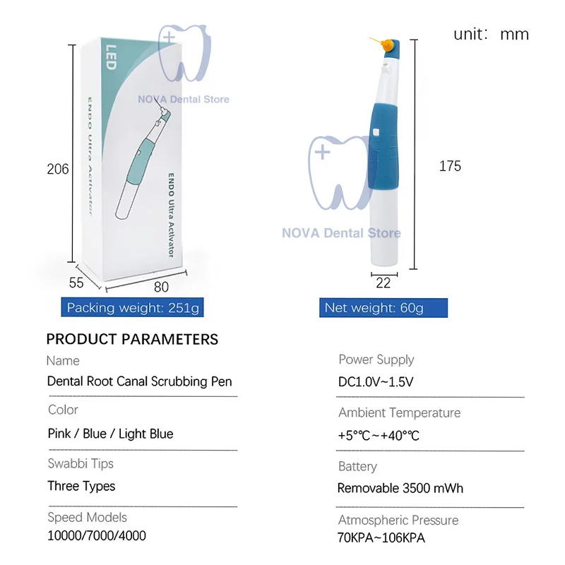 Dental Wireless LED Endo Activator Dentist Endo Ultrasonic Irrigator Root Canal Vibration Cleaning with 60 Tips
