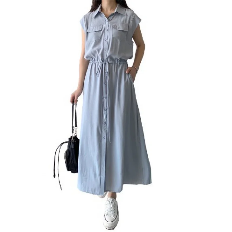 فستان صيفي جديد على الطراز الياباني بجيب متوسط الطول وياقة مقلوبة غير رسمية #5