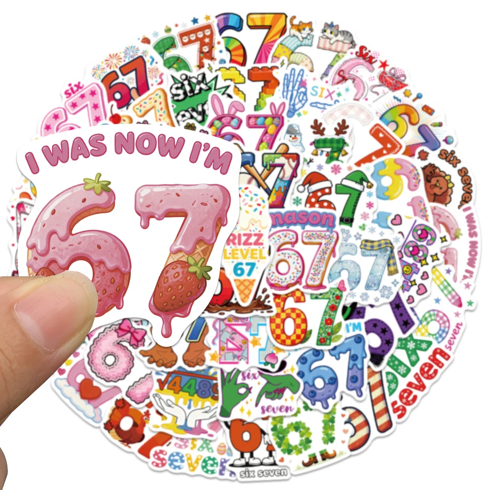50PCS Six Seven Waterproof Vinyl Stickers for Water Bottle Laptop Skateboard Car Adults Teens Party Favors Classroom Rewards
