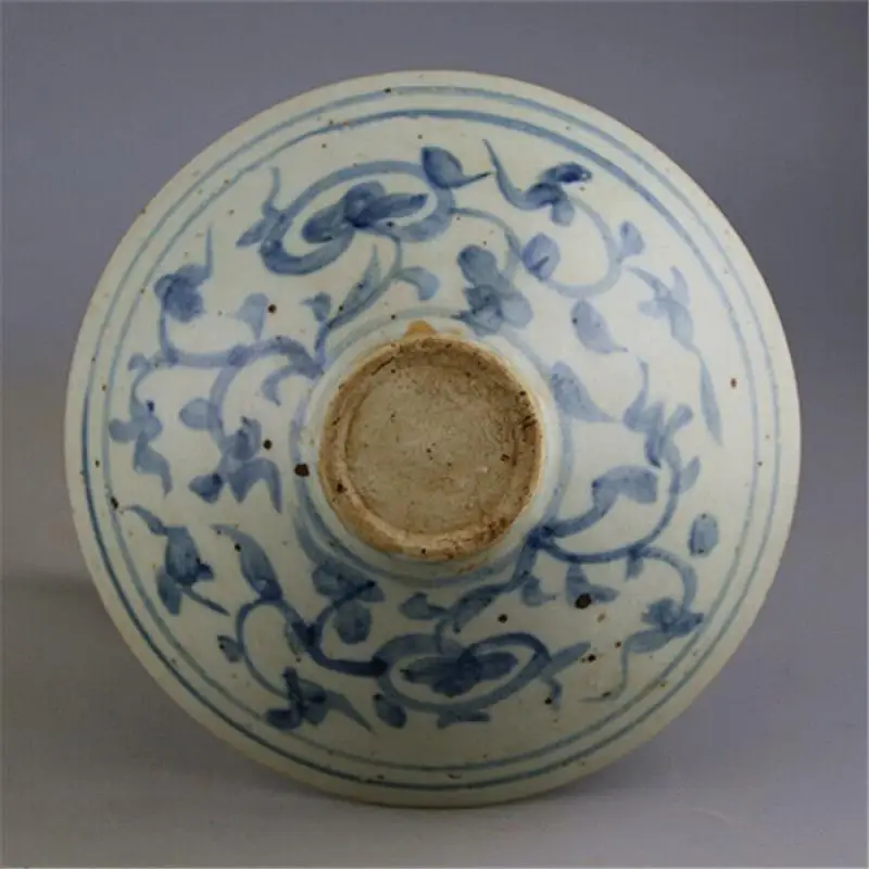 6.9Inch Chinese Antique Yuan Blue and White Porcelain Phoenix Flower Design Bowl