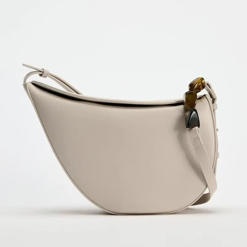 

2025 New Design Women Irregular PU Leather Half Moon Handbags Classics Asymmetric Shoulder Bag with Stone Chain Underarm Bag