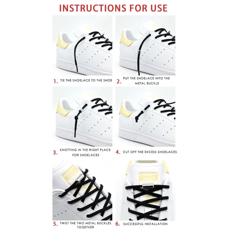 

Elastic No Tie Shoelaces Semicircle Shoe Laces For Kids and Adult Shoelace for Sneakers Quick Lazy Metal Lock Laces Shoe Strings