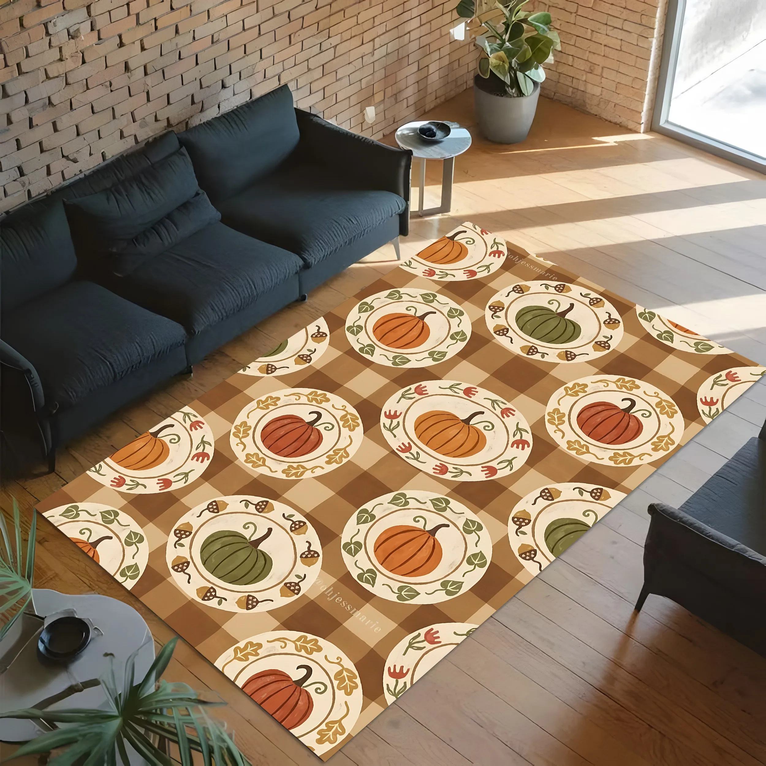 Velvet Plaid Pumpkin Plate American Retro 2D Carpet Suitable for Living Room and Dining Room Autumn and Winter Home Decoration