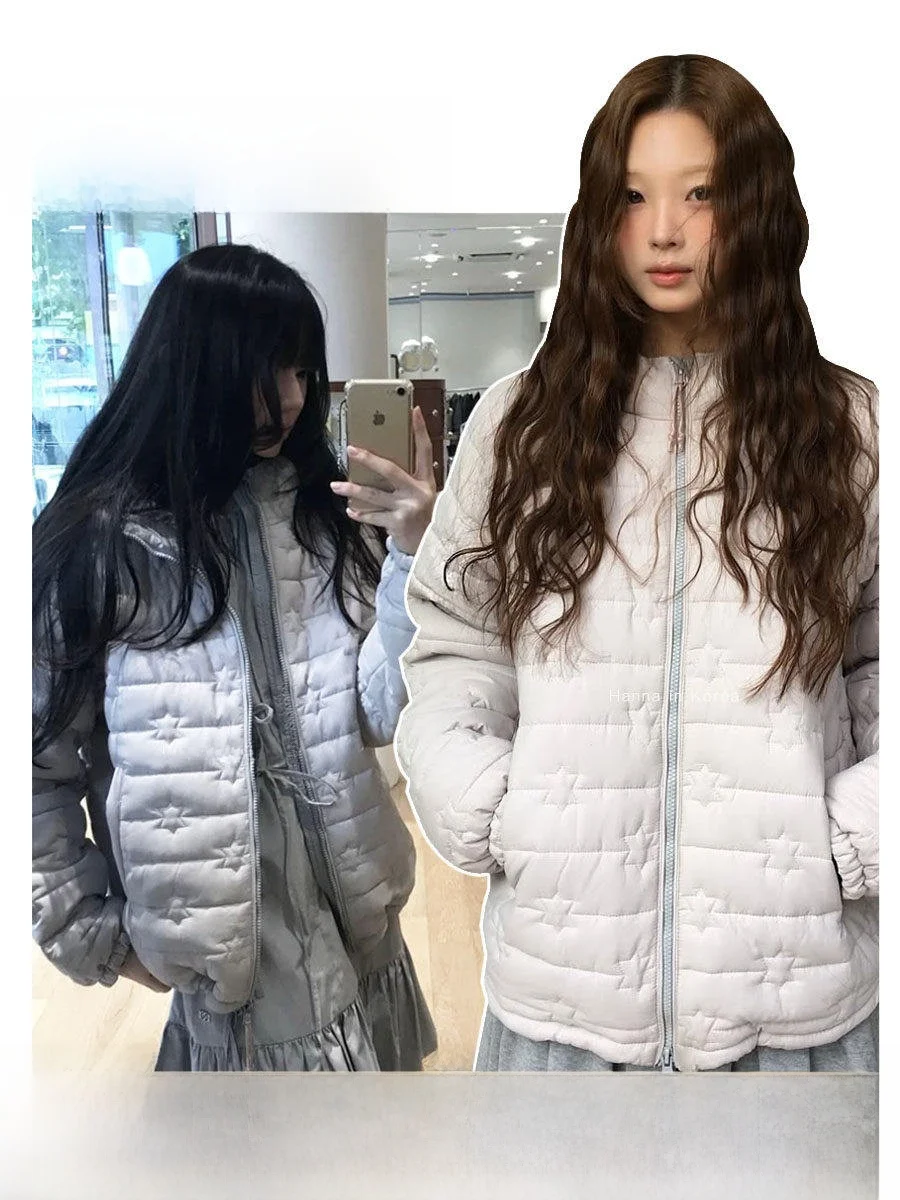

Hanna Coyseio Women's Cotton Jacket Coat Star Rib Bone Slim Fit Not Puffy Autumn Winter Korean Style Commute Long Sleeve Zipper