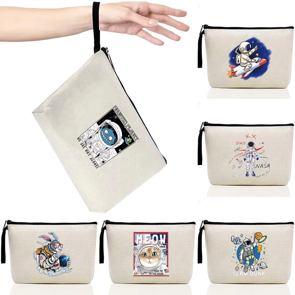 New Women's Cosmetic Makeup Bags Astronaut Print Travel Bag Toiletries Storage Pouch Handbag Purse School Pencil Case Coin Purse