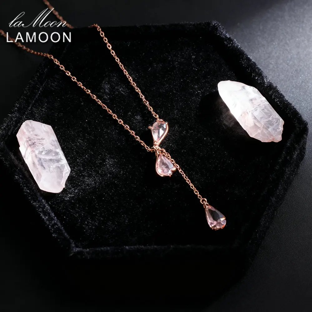 

LAMOON розовый кварц стерлингового серебра 925 пробы ожерелье для женщин простое элегантное серебро S925 розовое золото 18 карат Vermeil ювелирные изделия