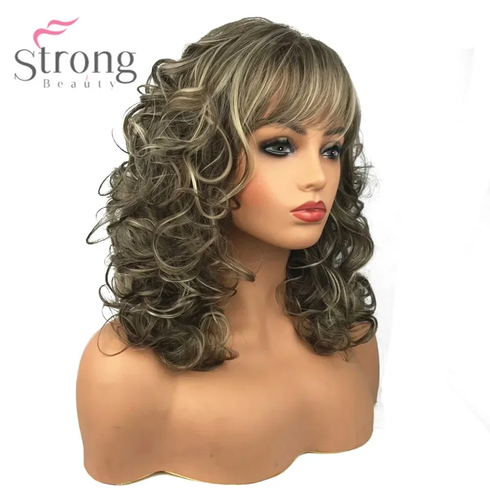 StrongBeauty Women\'s Synthetic Wigs Long Curly Hair Beige Blonde Mix Capless Natural Wigs