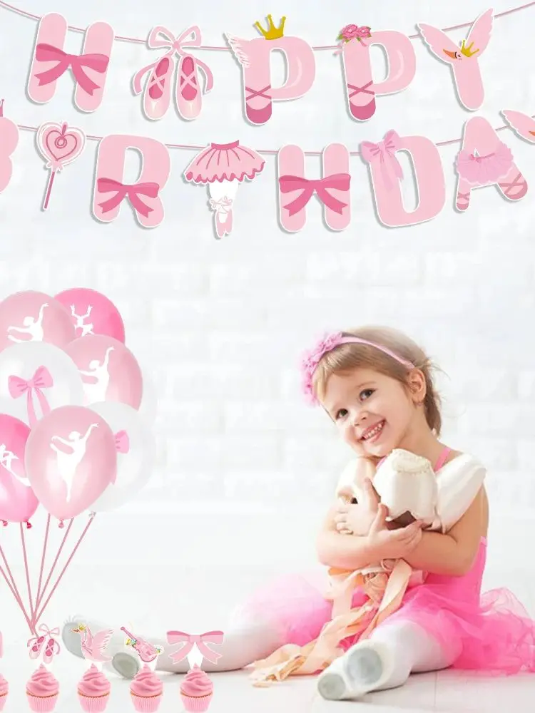 Décoration de Ballet rose pour filles, bannière de ballerine dansante, assiette de ballon, garniture de gâteau, thème de Ballet, décor de fête d'anniversaire